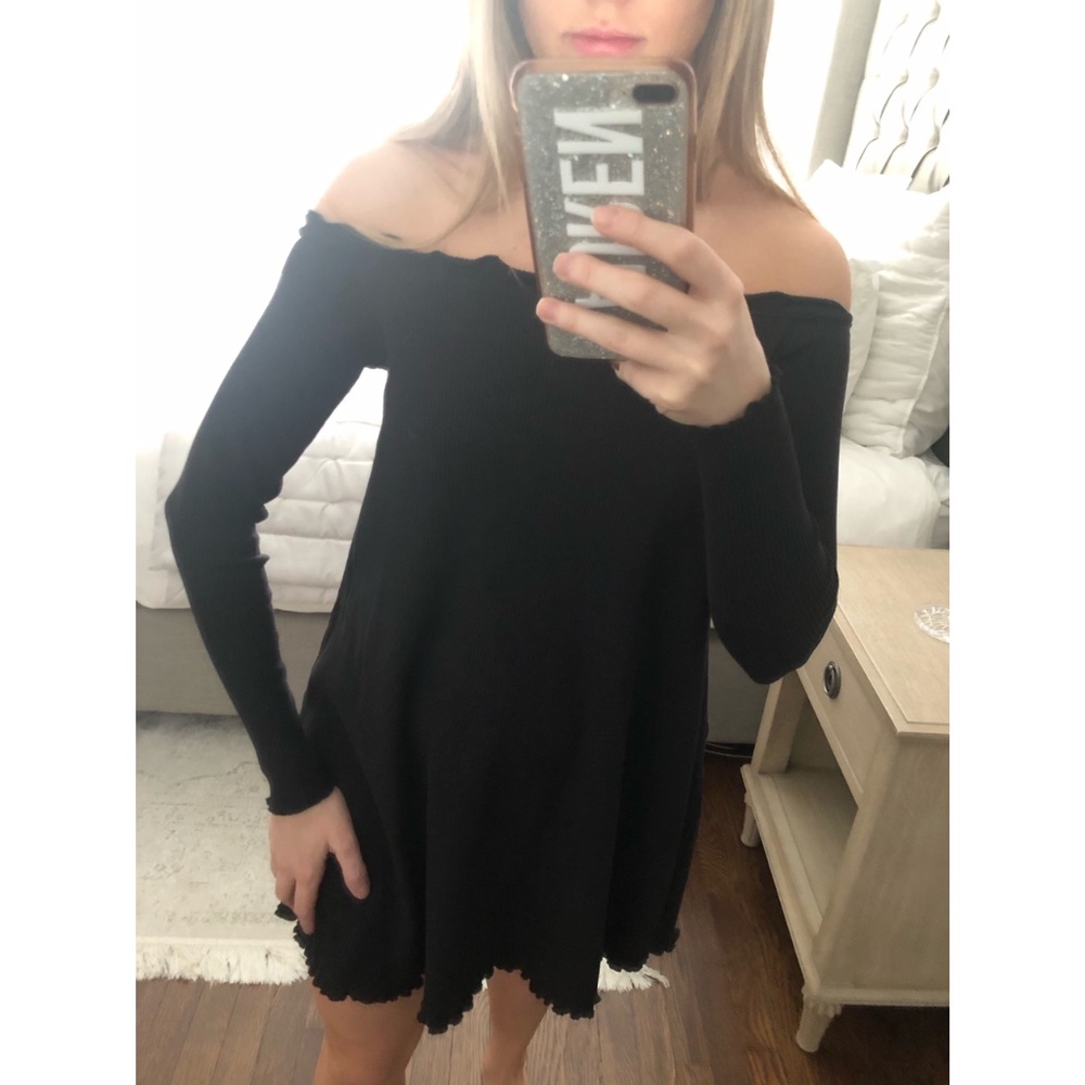 ASOS Black Ribbed Off Shoulder Mini Dress